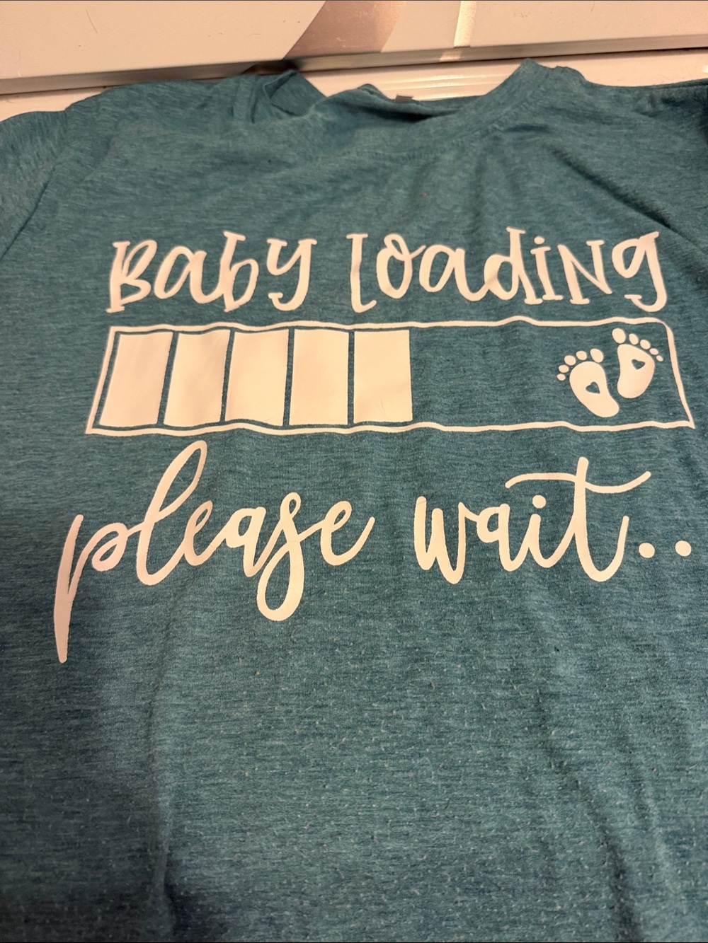 Amazon Teal Kids Short Sleeve Tee with White "Baby Loading" Graphic